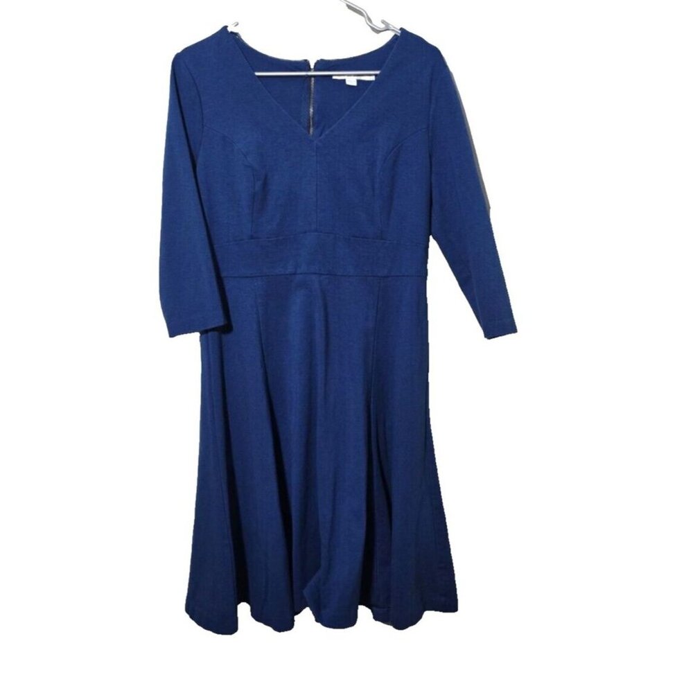 Boden Blue Fit and Flare 3/4 Sleeve Dress